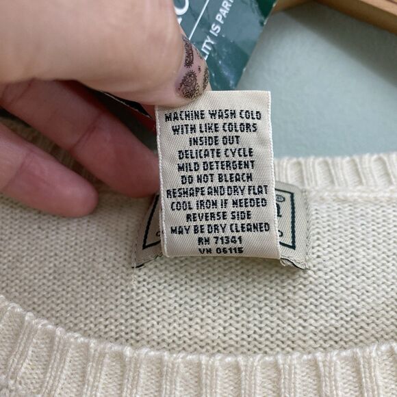 LL Bean Wool Blend Knit Sweater Ivory Cream Pullover Classic Womens Large - Picture 5 of 8
